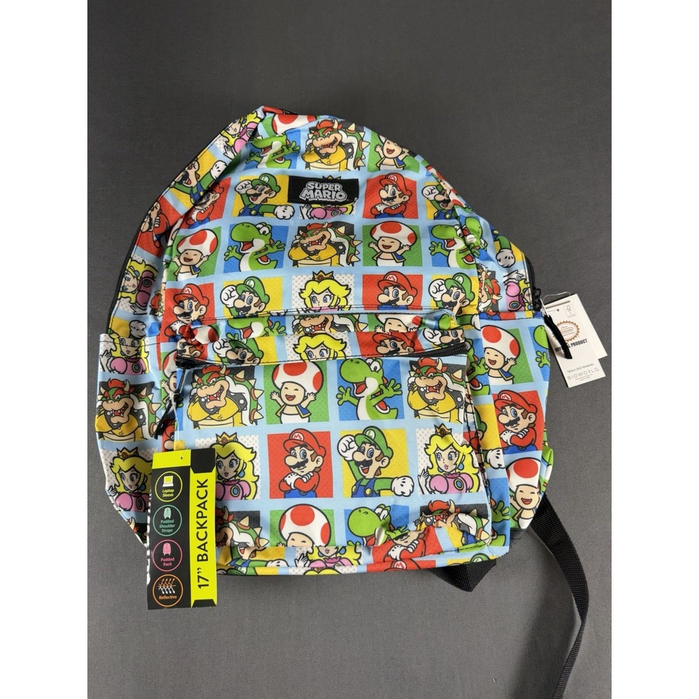 Nintendo Super Mario Brothers Characters Allover 17" Laptop Backpack NWT Offical